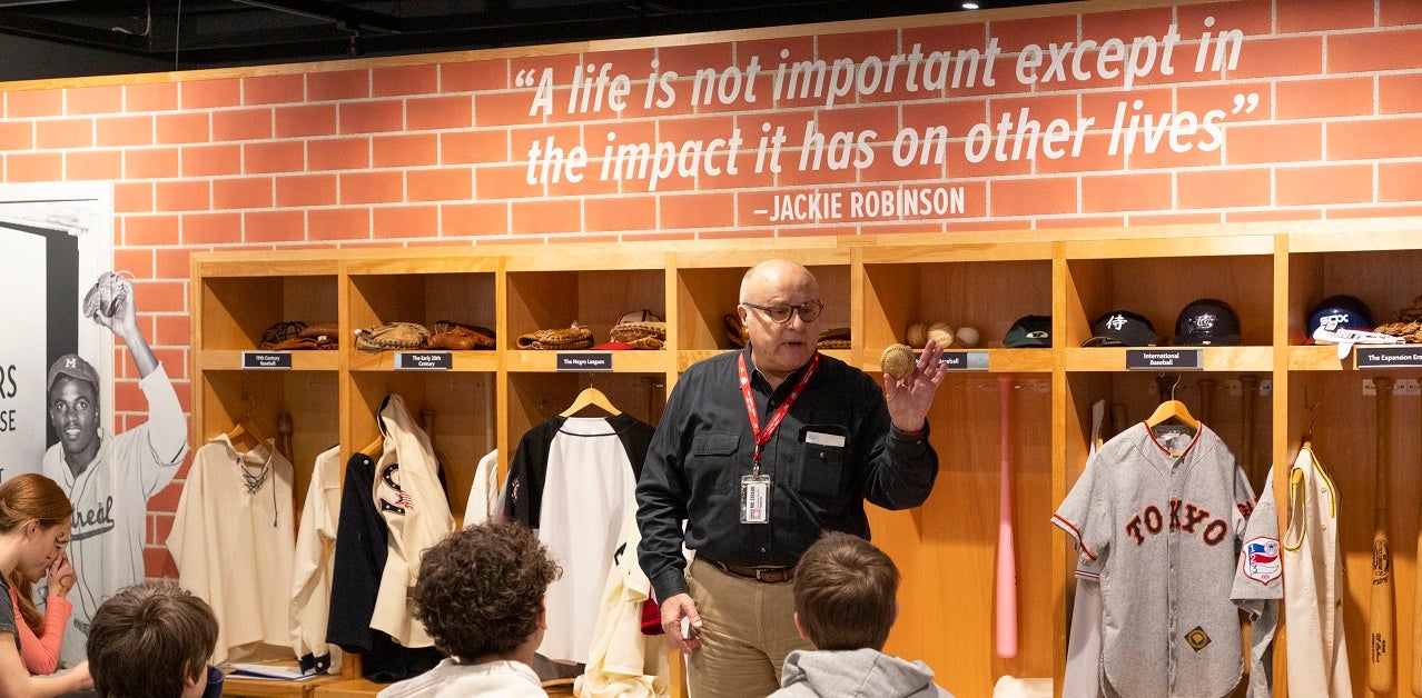A Museum teacher in the Baseball Discovery Zone