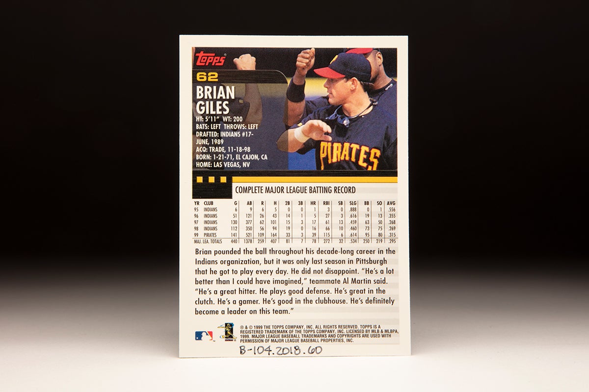 Back of 2000 Topps Brian Giles card