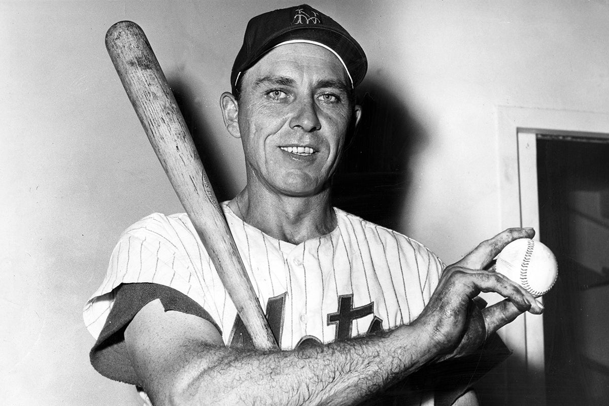 Gil Hodges with bat and baseball
