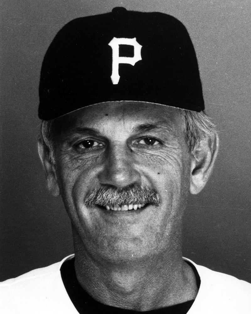 Head and shoulders portrait of Jim Leyland in Pirates uniform