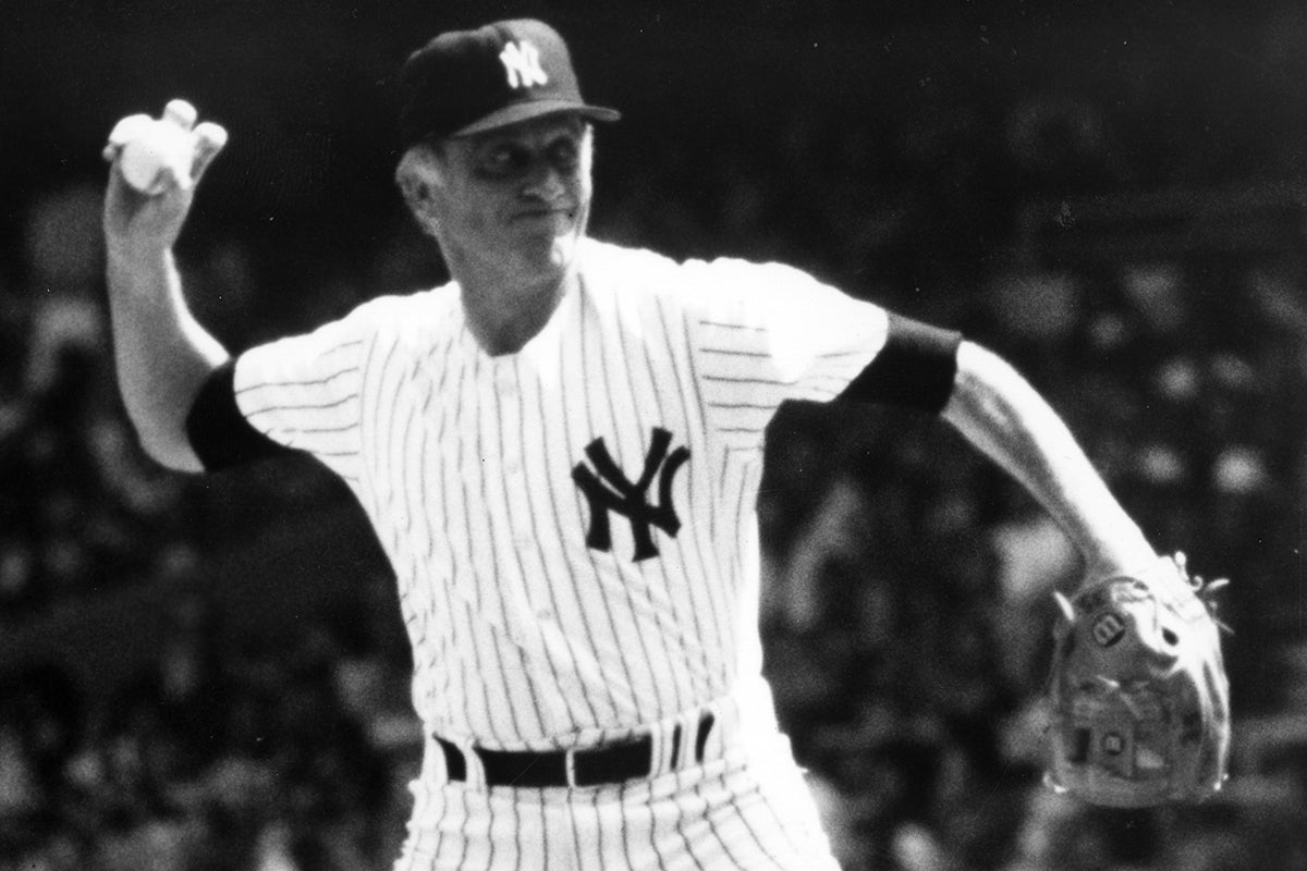 Phil Niekro pitches for the Yankees