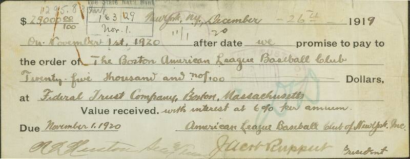 Babe Ruth promissory note. 