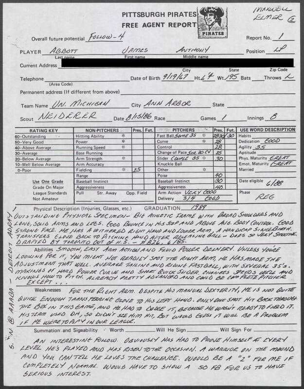  Jim Abbott scouting report