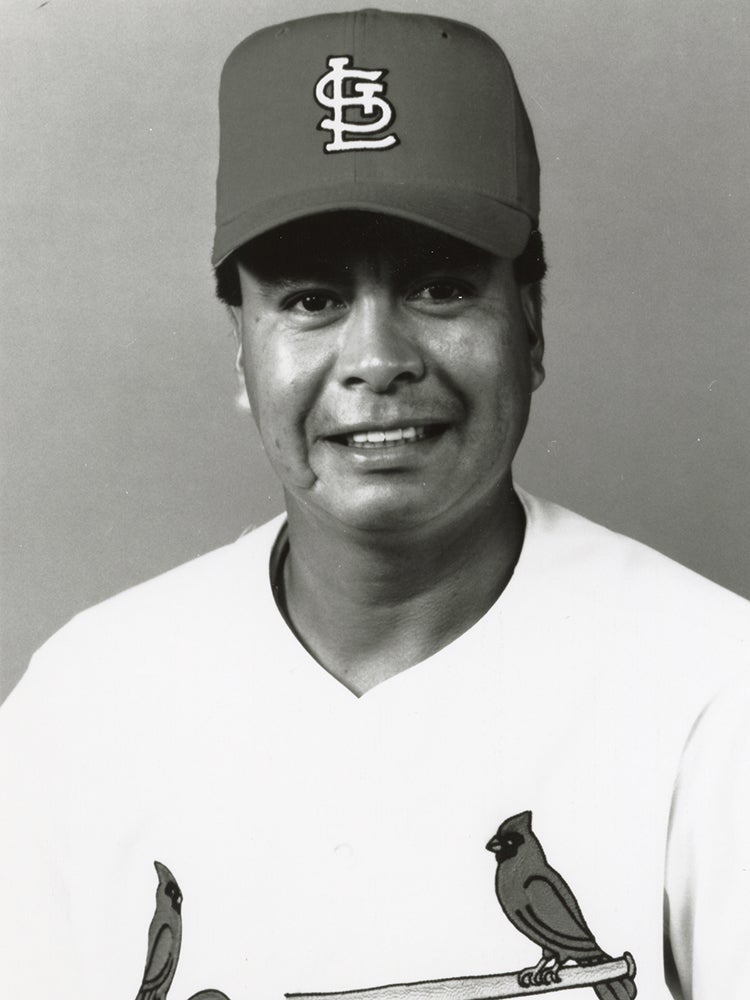 Head and shoulders portrait of Vicente Palacios in Cardinals uniform